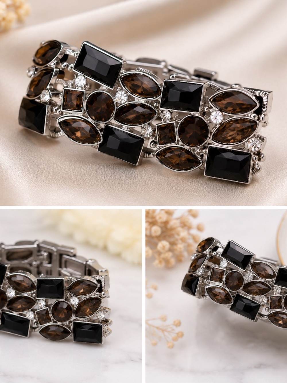 Elegant Smoky Crystal Statement Bracelet - Women Jewelry